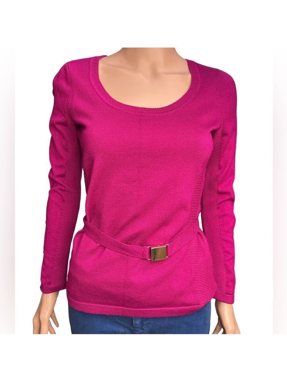 Cache Fuchsia Scoop Neck Long Sleeves Sweater Top Small